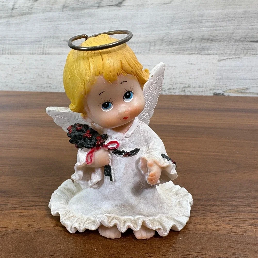 Vintage Enesco Ruth Morehead Holly Babes Christmas Angel Ornament Mouse 1986